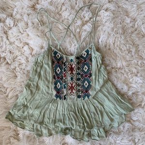 Mint green embroidered tank